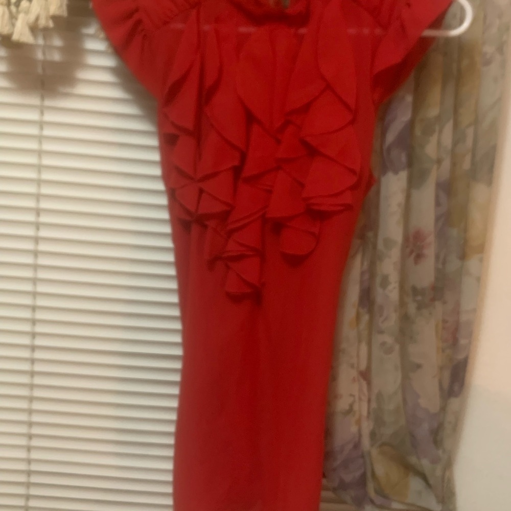 NWOT- bright red ruffled, multi-layered sheer blouse